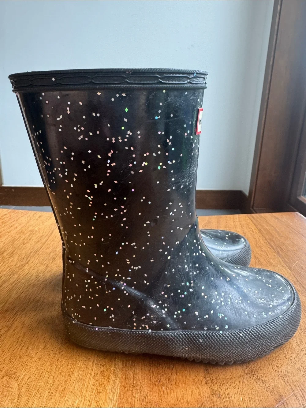 Hunter Kids Black Rain Boots with Multicolor Glitter Specks